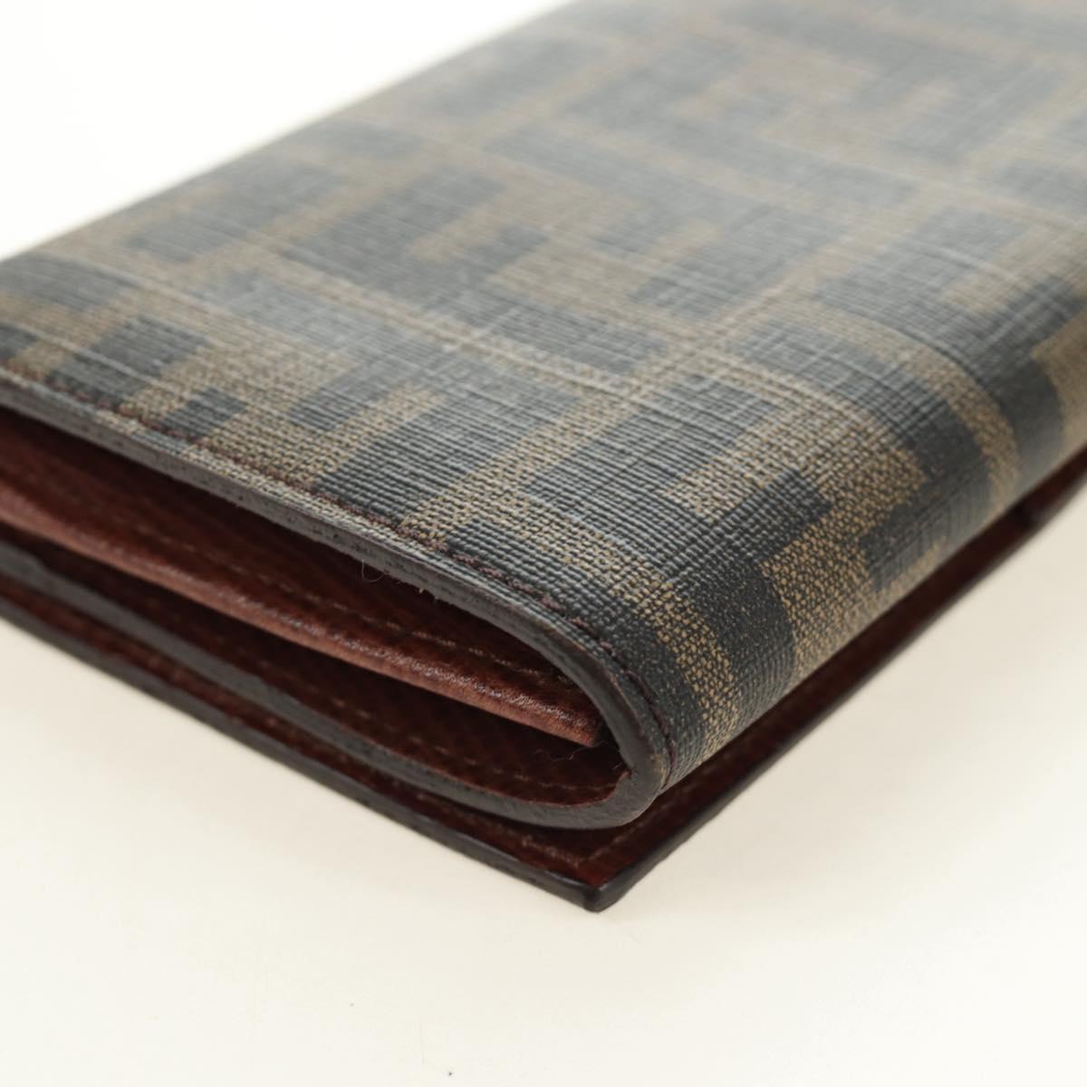 FENDI Zucca Canvas Long Wallet Black Brown Auth 190427V