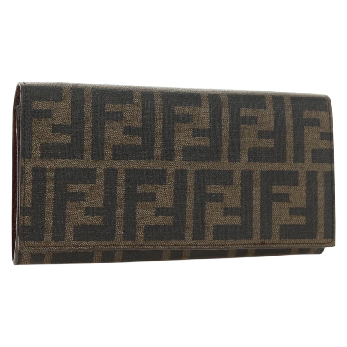 FENDI Zucca Canvas Long Wallet Black Brown Auth 190427V