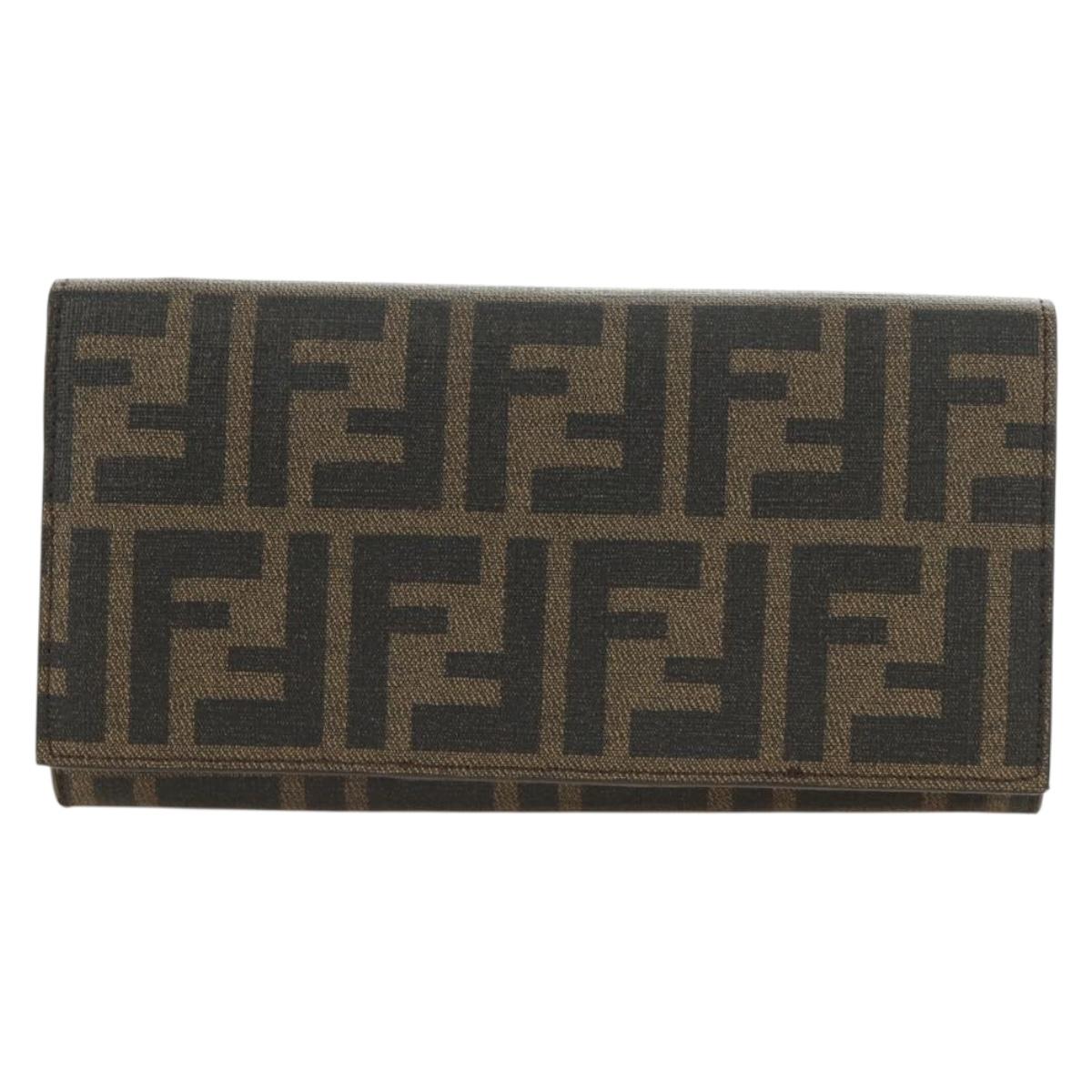 FENDI Zucca Canvas Long Wallet Black Brown Auth 190427V