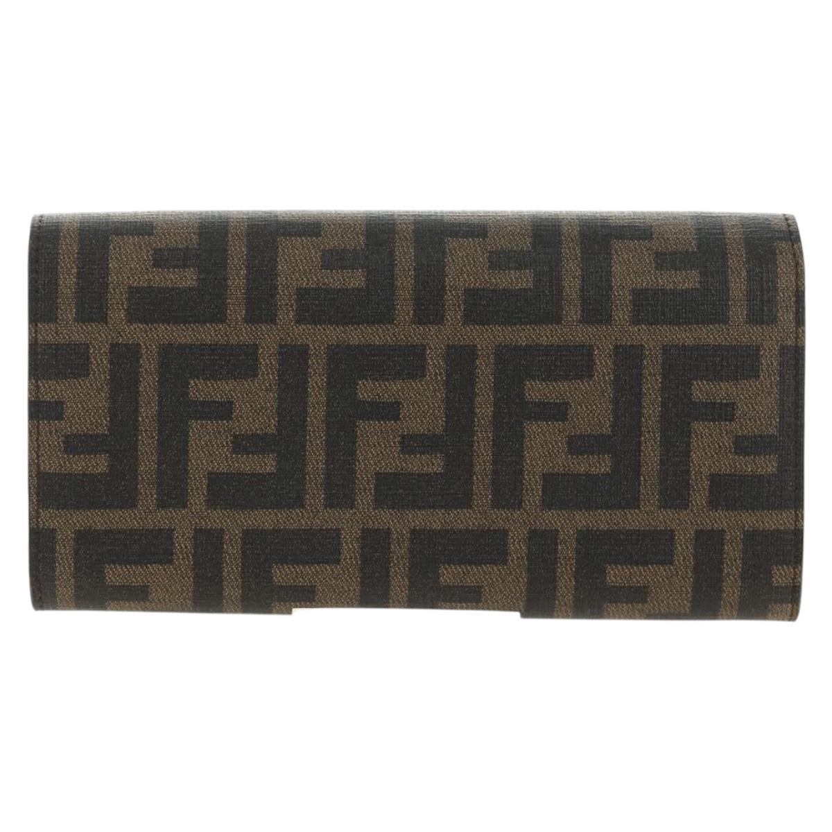 FENDI Zucca Canvas Long Wallet Black Brown Auth 190427V