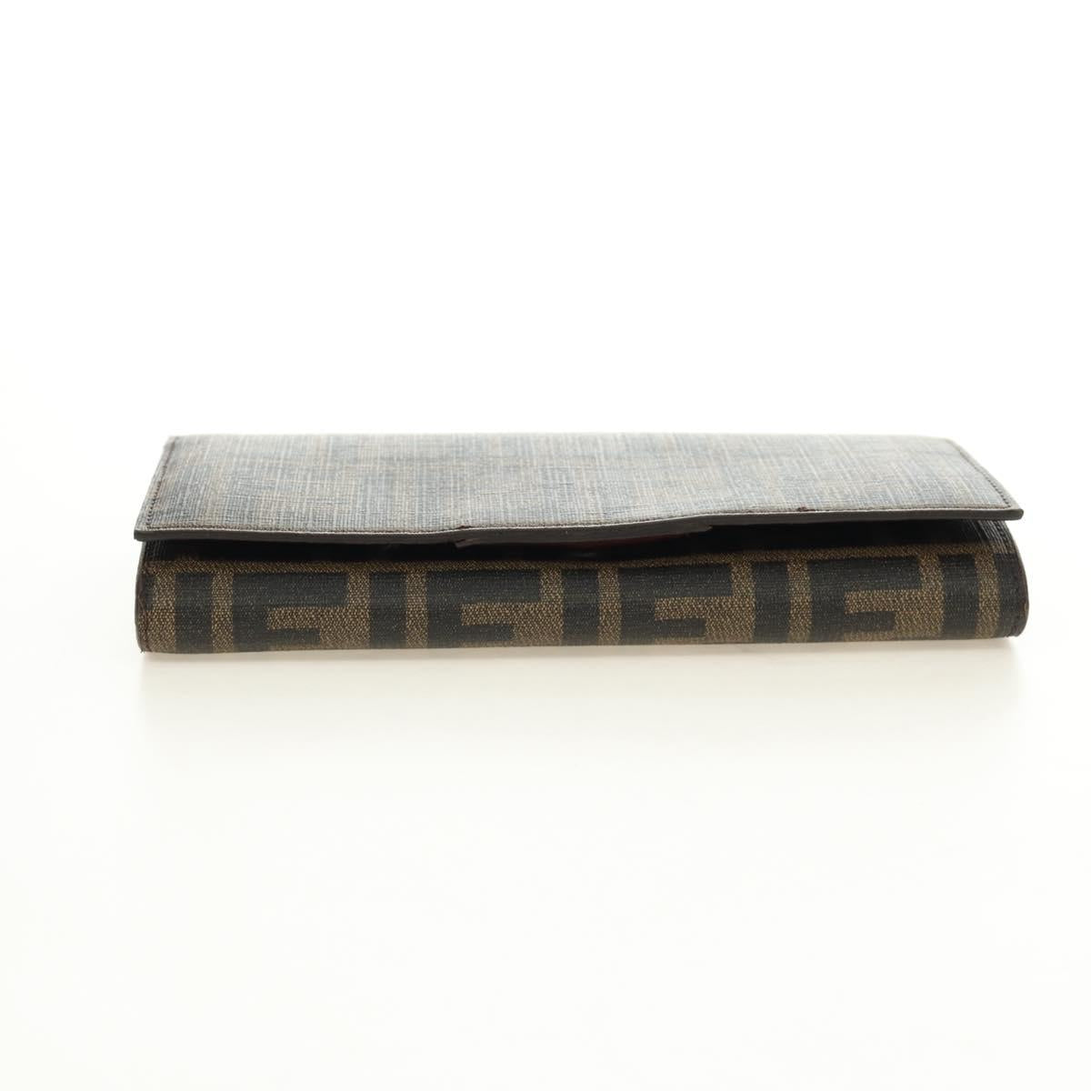 FENDI Zucca Canvas Long Wallet Black Brown Auth 190427V