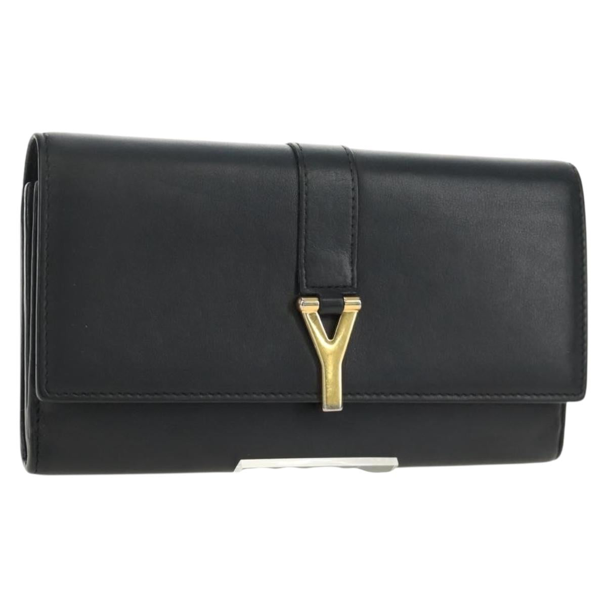 SAINT LAURENT Y Line Long Wallet Leather Black Gold 314995 Auth 190428A