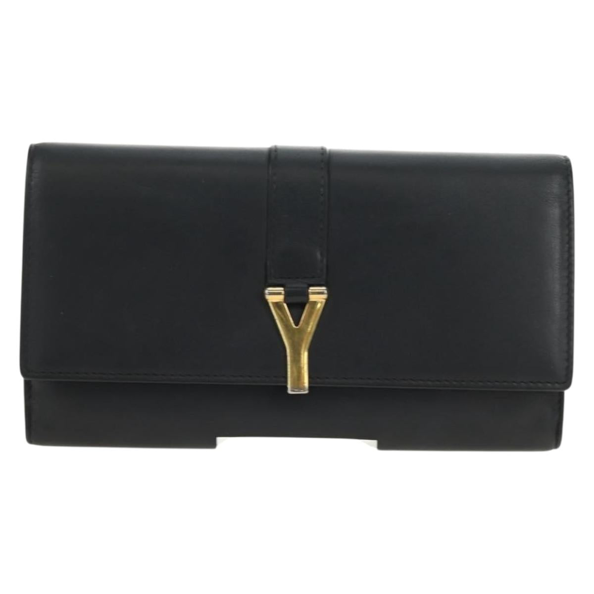 SAINT LAURENT Y Line Long Wallet Leather Black Gold 314995 Auth 190428A