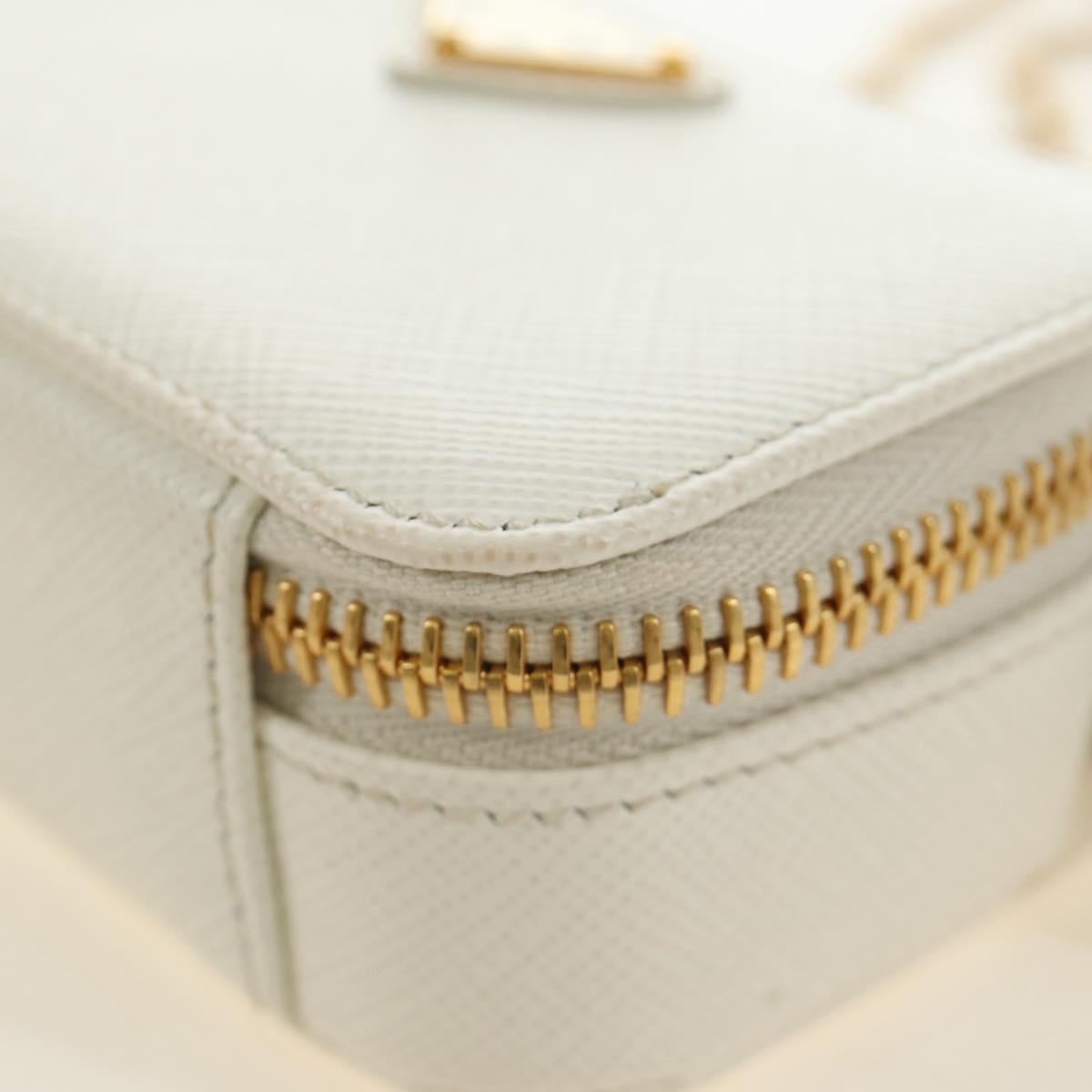 PRADA Chain Shoulder Mini Bag Safiano leather White Gold Auth 190429M