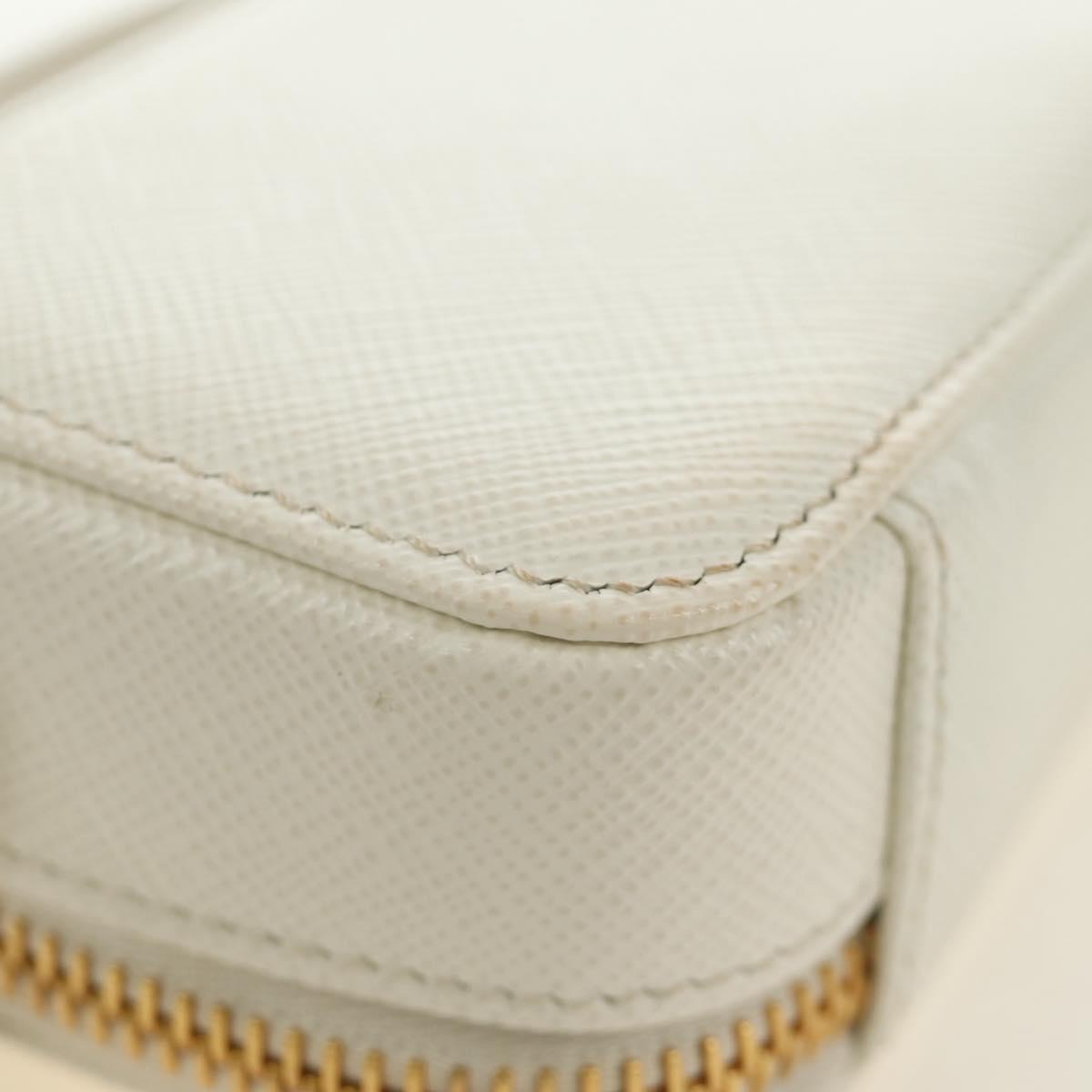 PRADA Chain Shoulder Mini Bag Safiano leather White Gold Auth 190429M