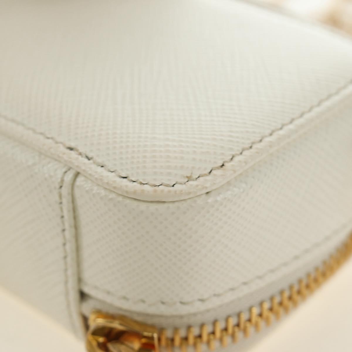 PRADA Chain Shoulder Mini Bag Safiano leather White Gold Auth 190429M