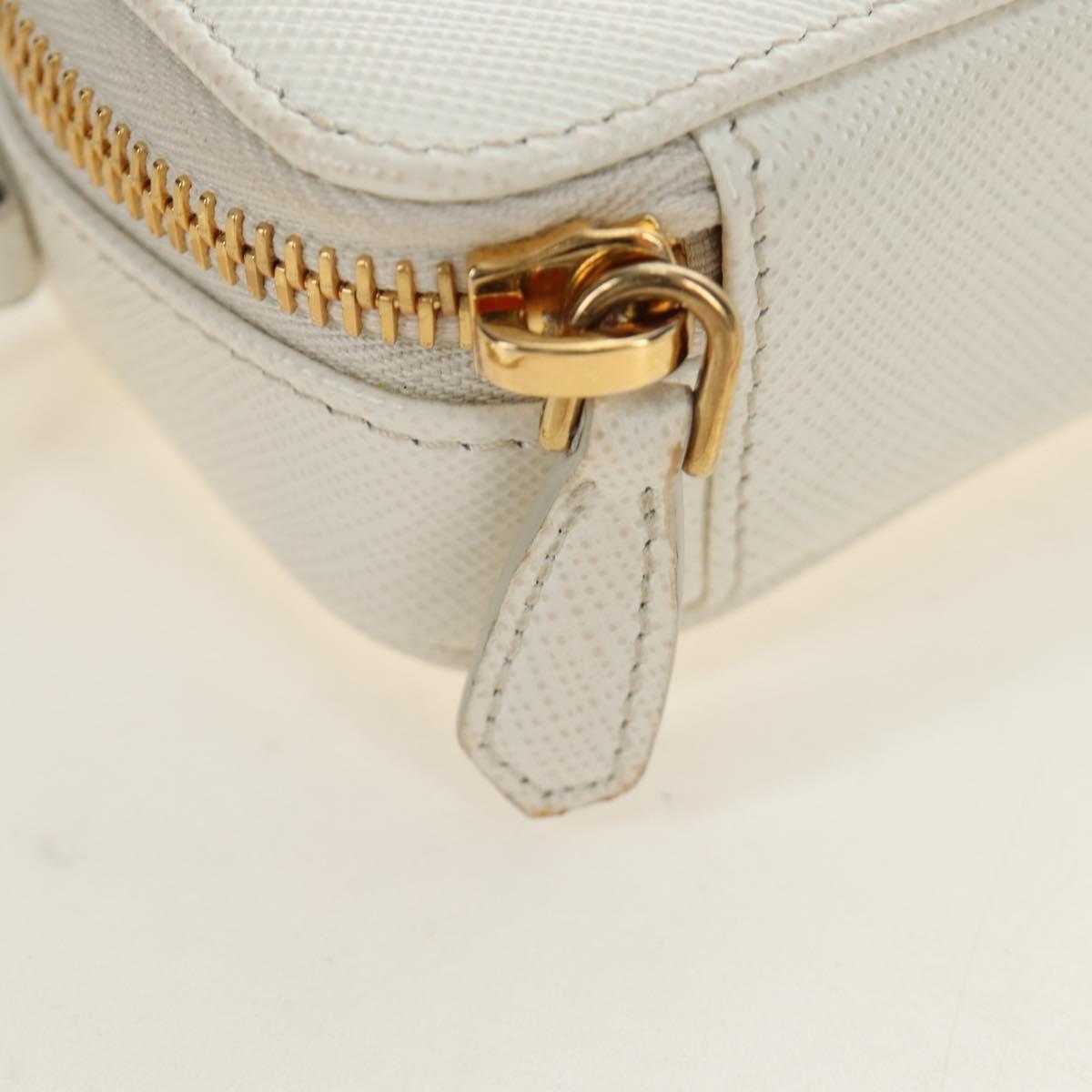 PRADA Chain Shoulder Mini Bag Safiano leather White Gold Auth 190429M