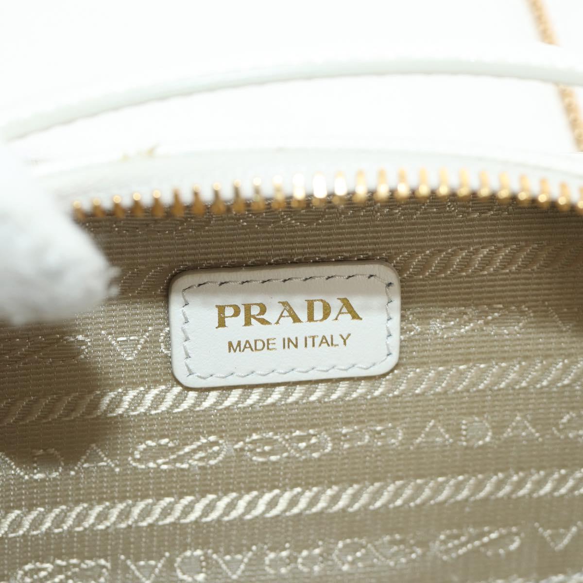 PRADA Chain Shoulder Mini Bag Safiano leather White Gold Auth 190429M