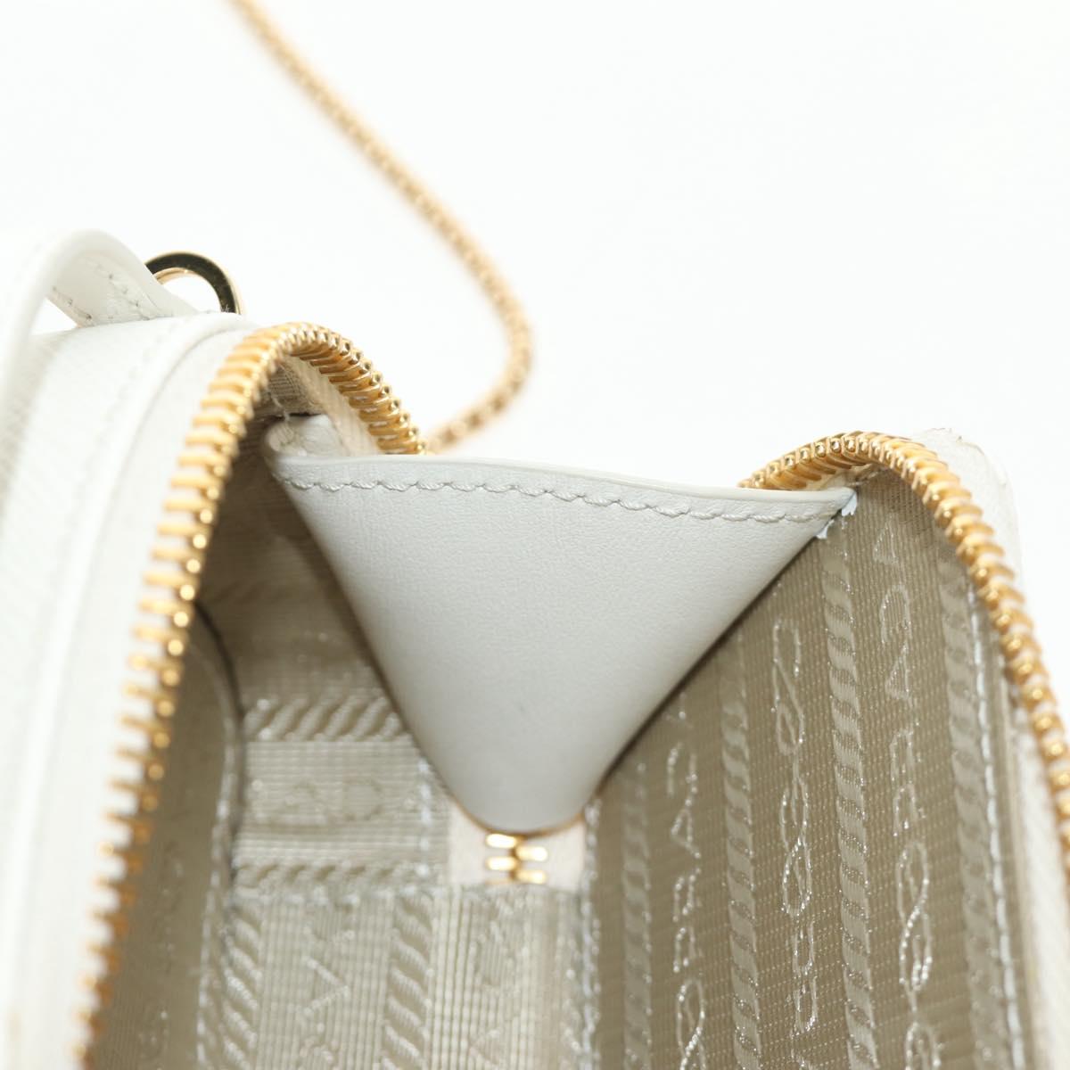 PRADA Chain Shoulder Mini Bag Safiano leather White Gold Auth 190429M