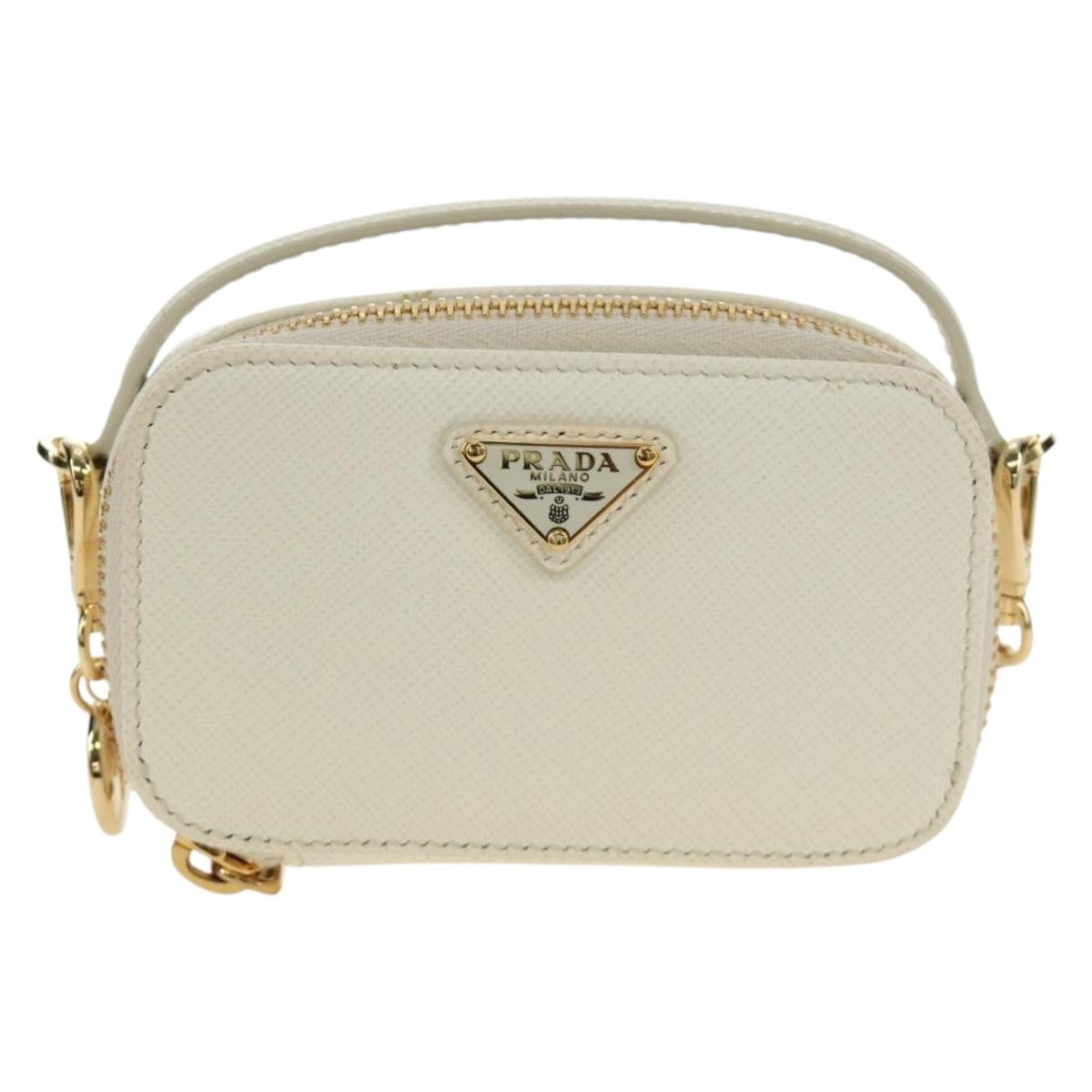 PRADA Chain Shoulder Mini Bag Safiano leather White Gold Auth 190429M