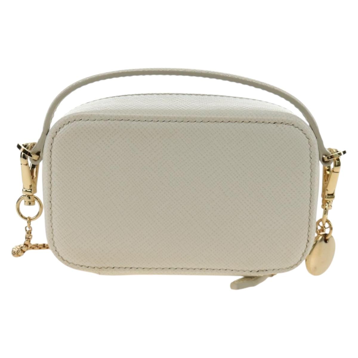PRADA Chain Shoulder Mini Bag Safiano leather White Gold Auth 190429M
