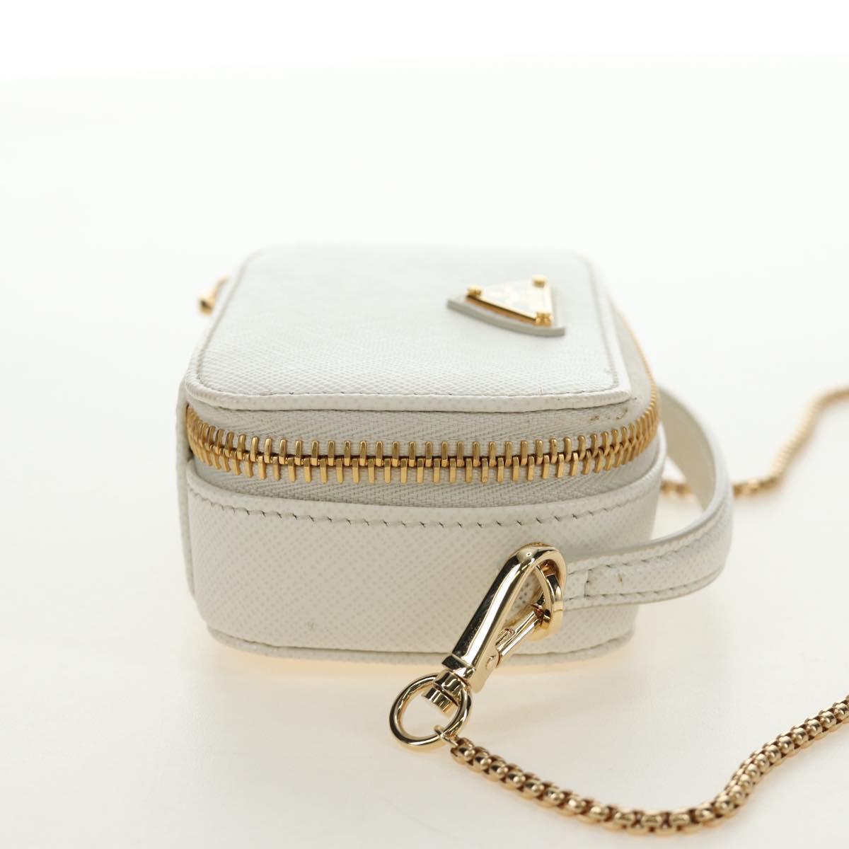 PRADA Chain Shoulder Mini Bag Safiano leather White Gold Auth 190429M