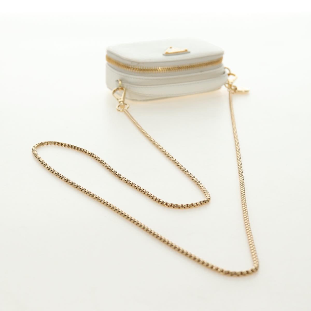 PRADA Chain Shoulder Mini Bag Safiano leather White Gold Auth 190429M