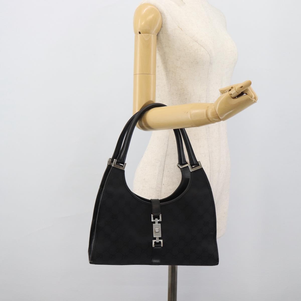 GUCCI GG Canvas Jackie Hand Bag Black Silver 002 1067 Auth 190433A