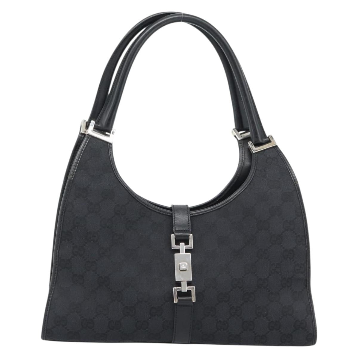 GUCCI GG Canvas Jackie Hand Bag Black Silver 002 1067 Auth 190433A