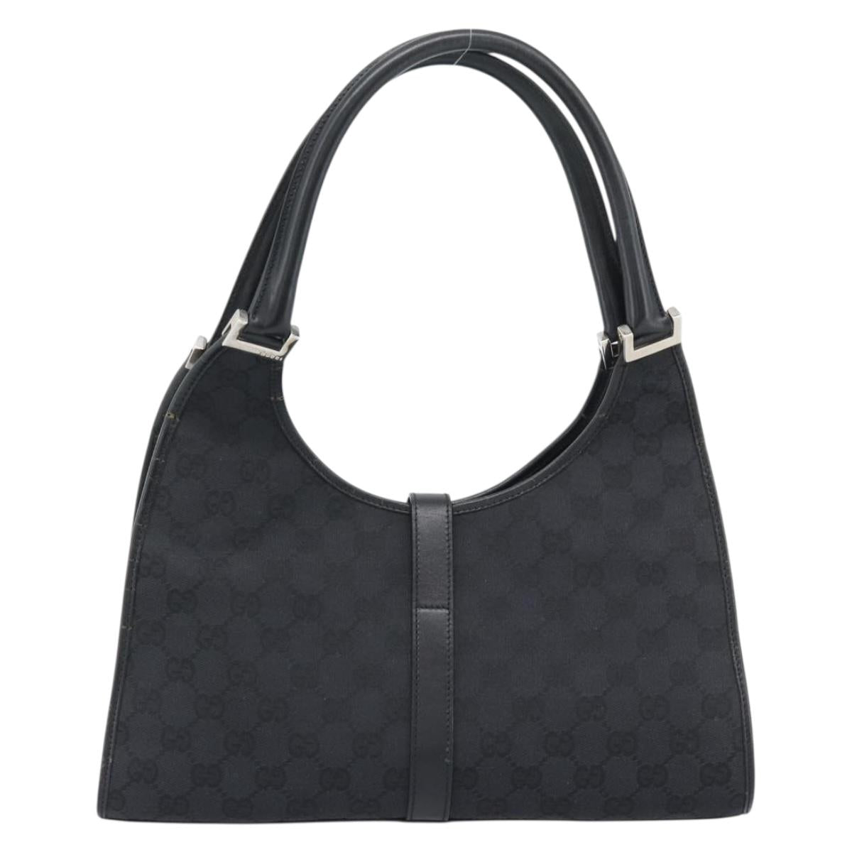 GUCCI GG Canvas Jackie Hand Bag Black Silver 002 1067 Auth 190433A