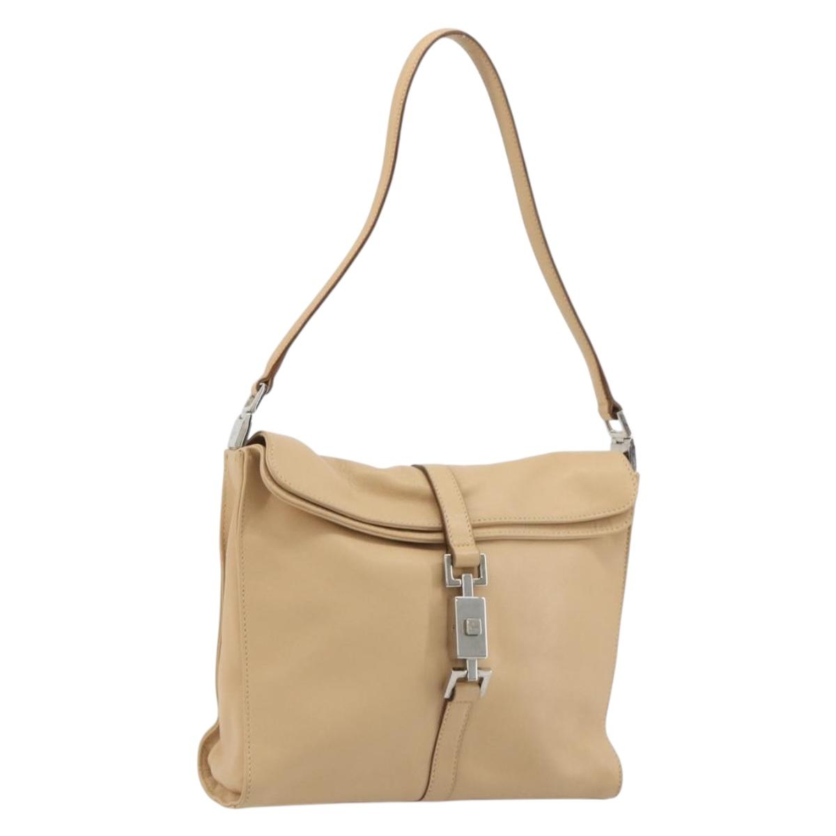 GUCCI Jackie Shoulder Bag Leather Beige Silver 001 3734 Auth 190435V