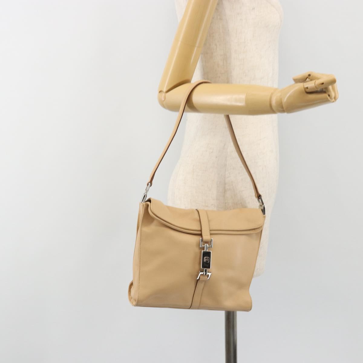 GUCCI Jackie Shoulder Bag Leather Beige Silver 001 3734 Auth 190435V