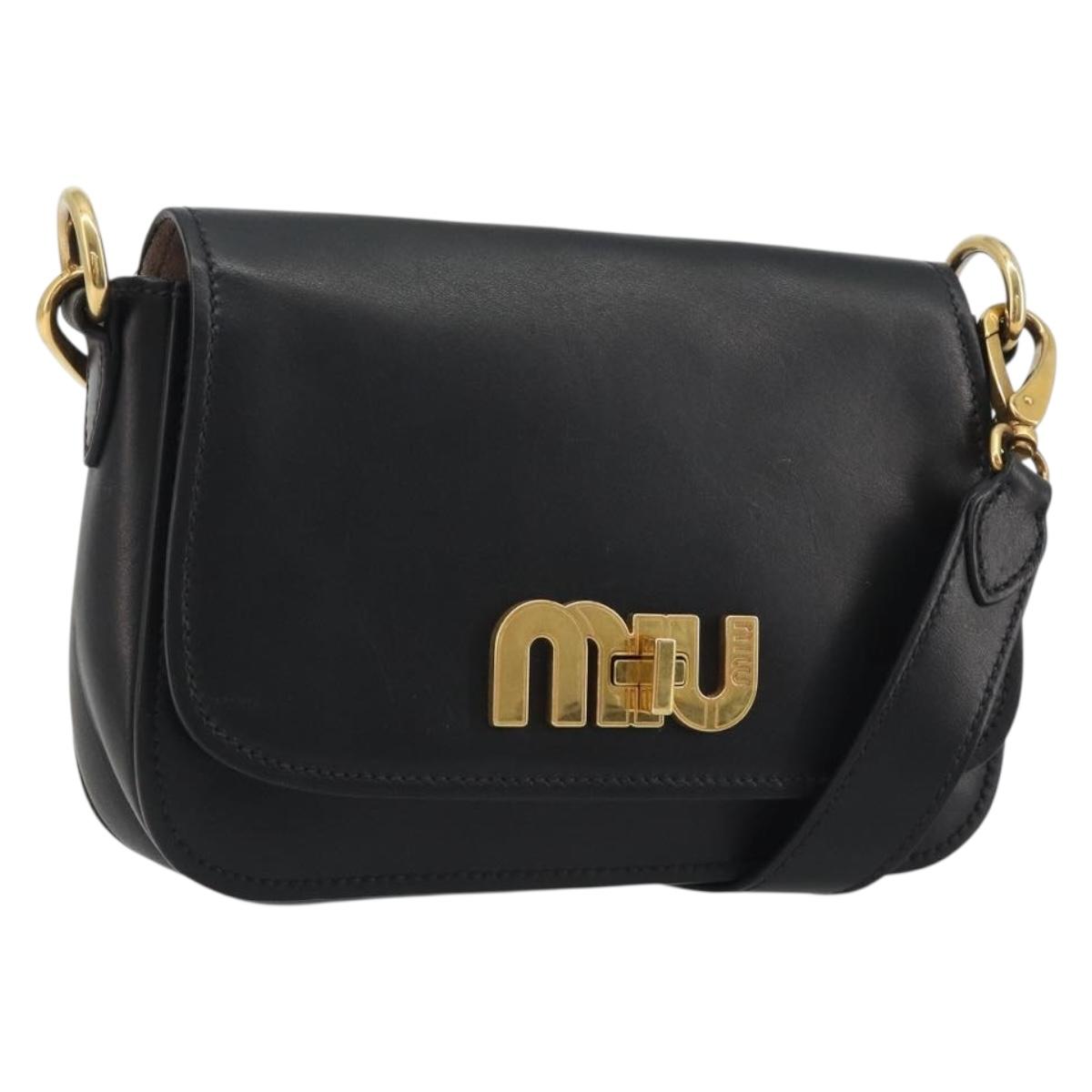 Miu Miu Shoulder Bag Leather Black Gold Auth 190450M