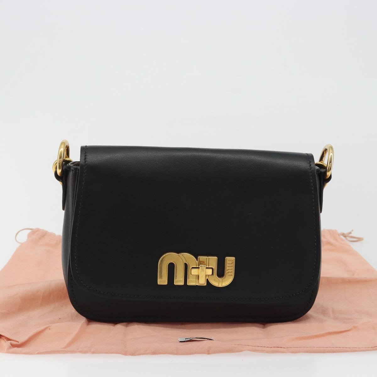 Miu Miu Shoulder Bag Leather Black Gold Auth 190450M