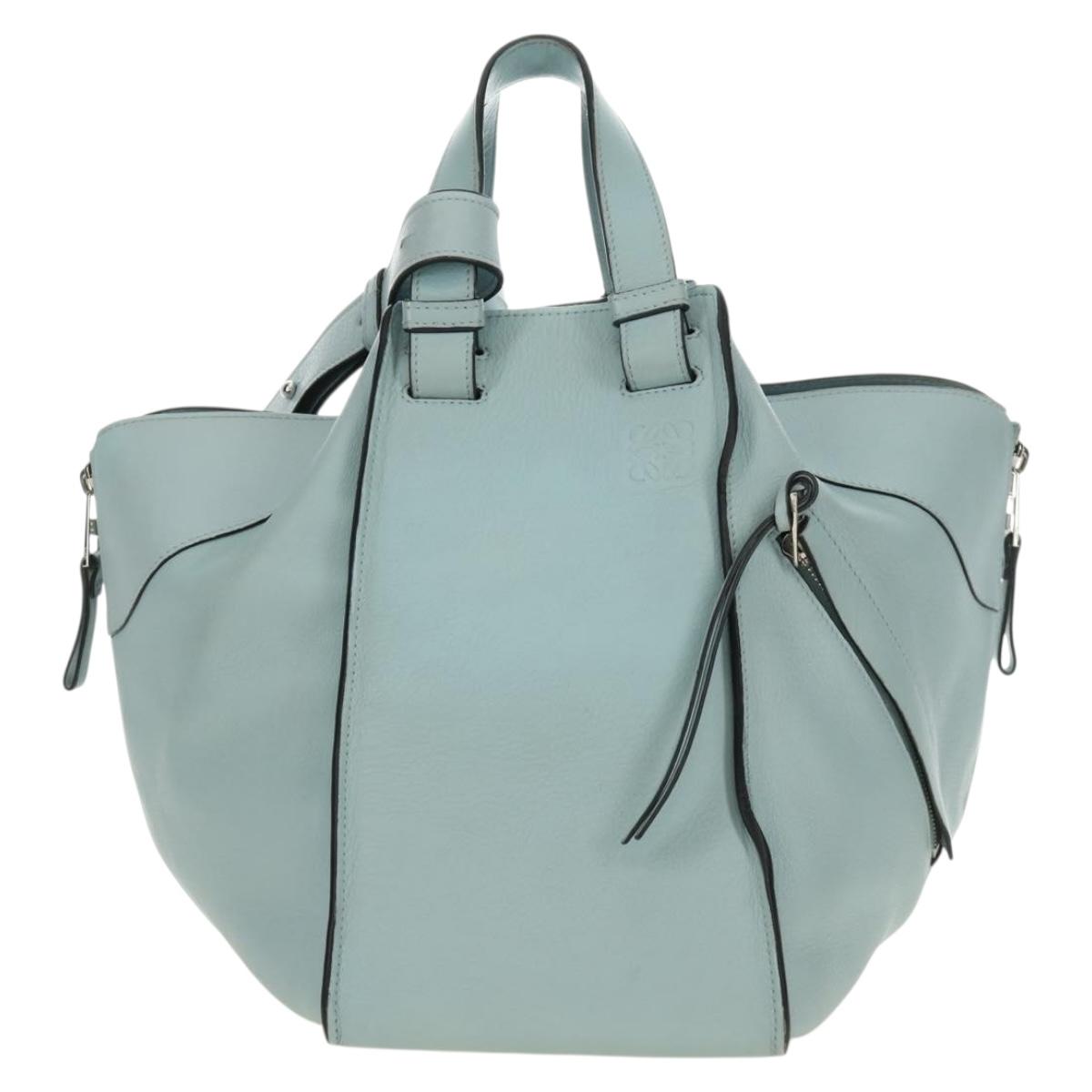 LOEWE Hammock Hand Bag Leather 2way Light Blue Silver Auth 190453A