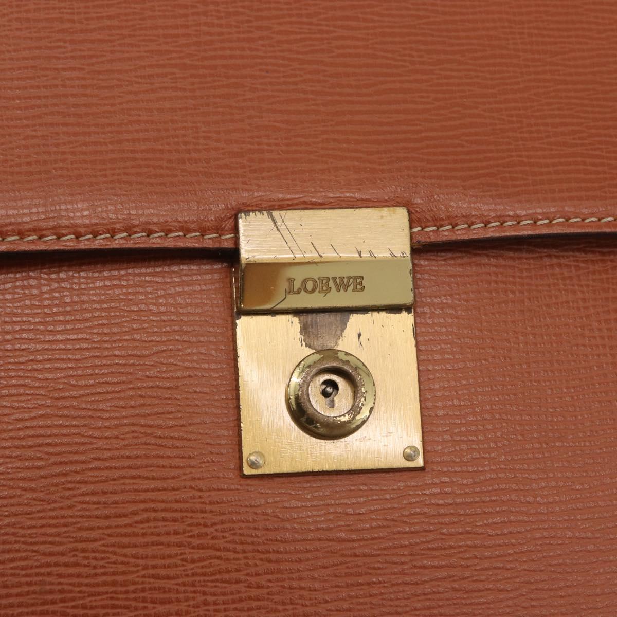 LOEWE Briefcase Leather Brown Gold Auth 190454