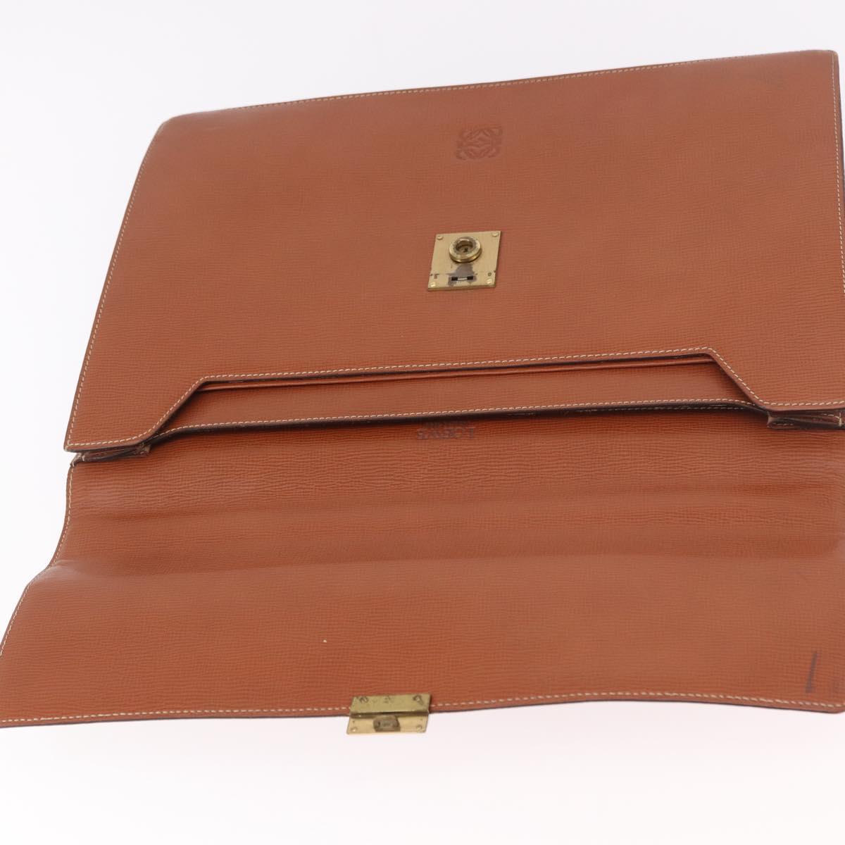 LOEWE Briefcase Leather Brown Gold Auth 190454
