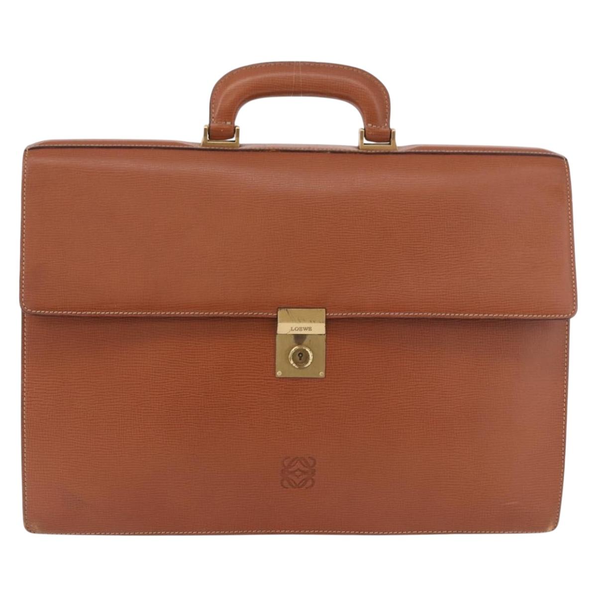 LOEWE Briefcase Leather Brown Gold Auth 190454