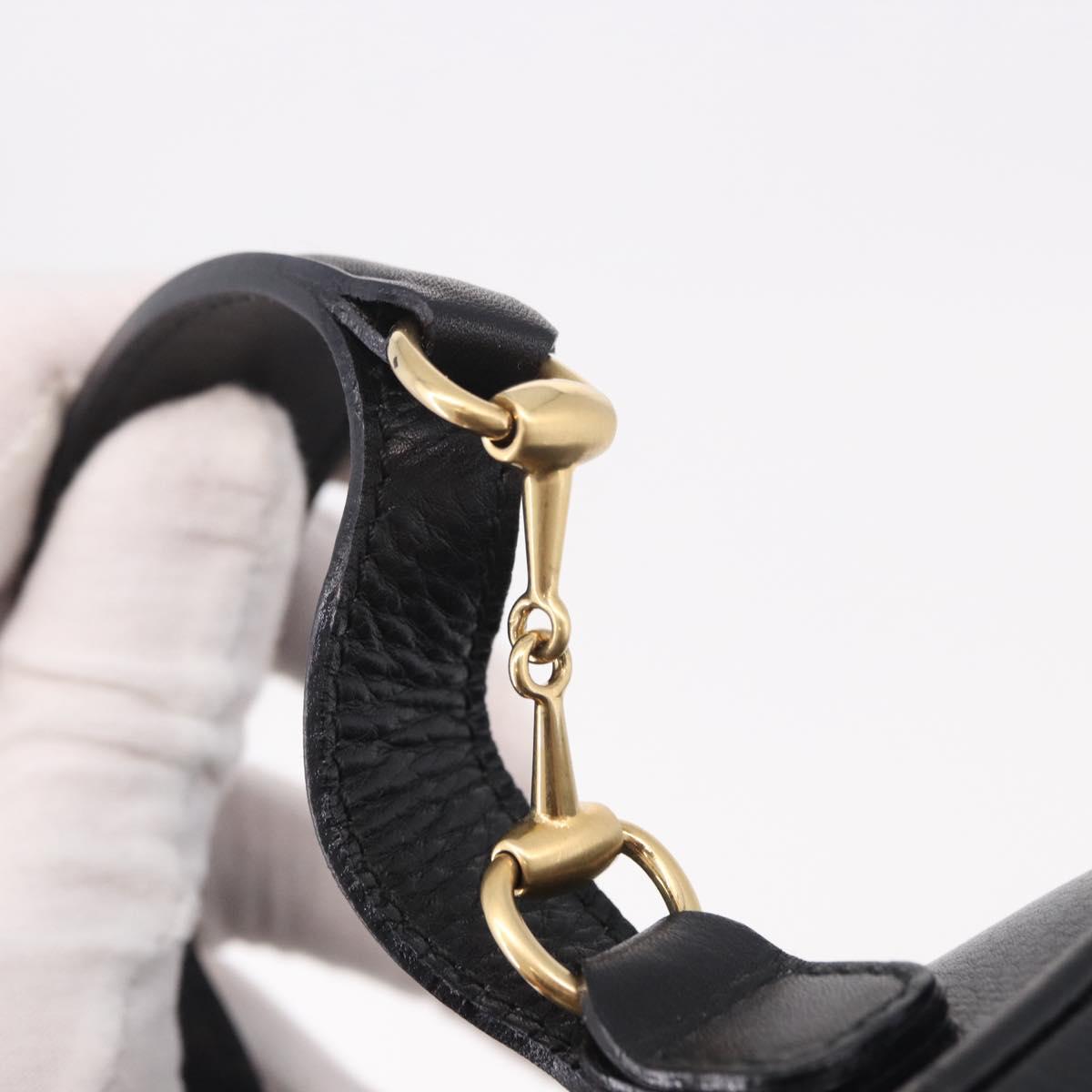 GUCCI Horsebit Vanity Hand Bag Leather Black Gold Auth 190461A