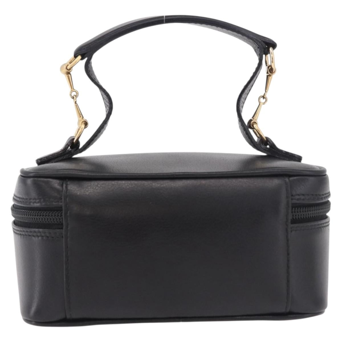 GUCCI Horsebit Vanity Hand Bag Leather Black Gold Auth 190461A