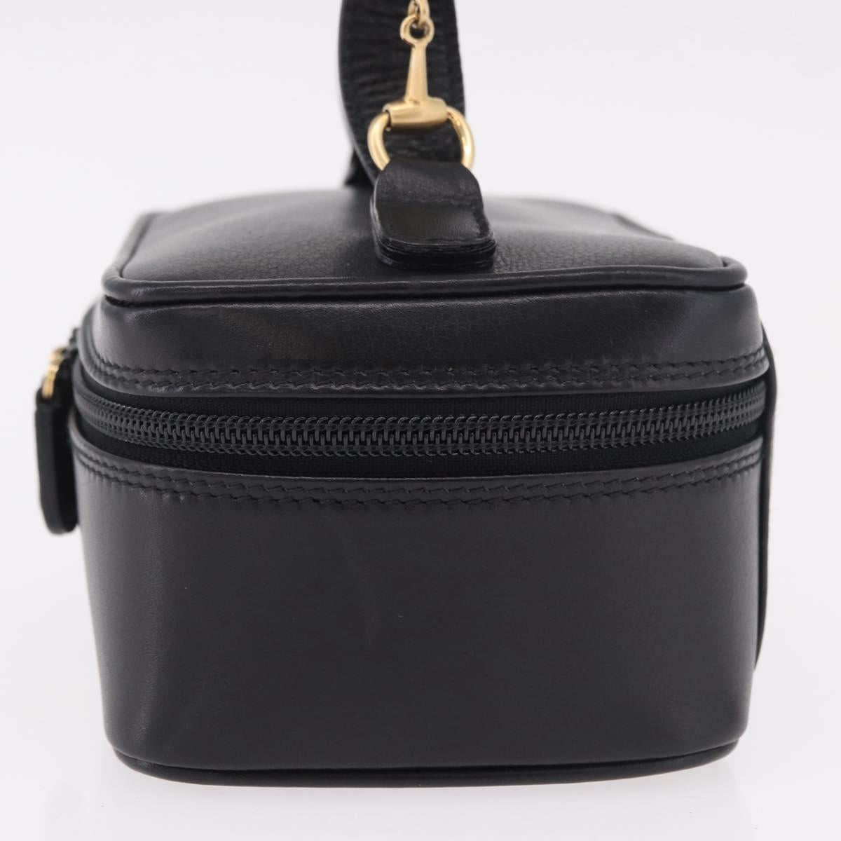 GUCCI Horsebit Vanity Hand Bag Leather Black Gold Auth 190461A