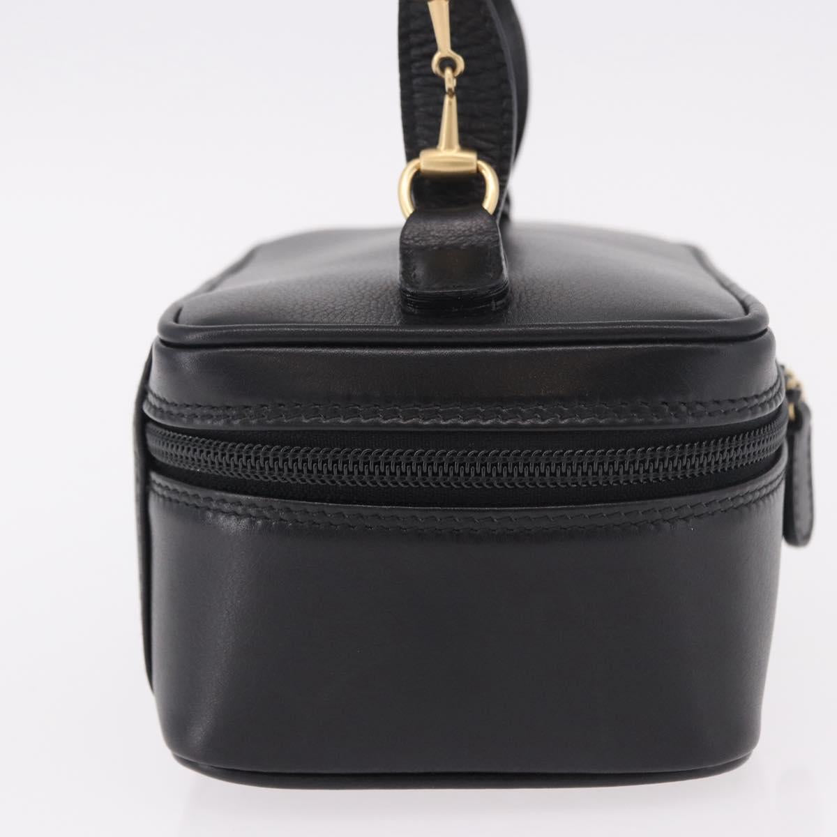 GUCCI Horsebit Vanity Hand Bag Leather Black Gold Auth 190461A