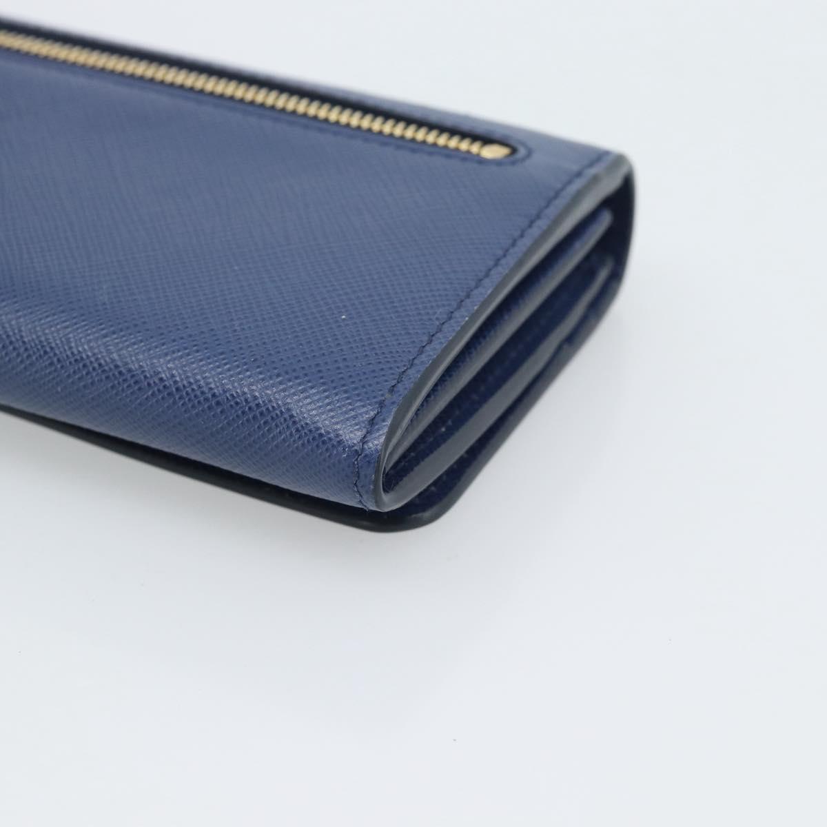PRADA Long Wallet Safiano Leather Blue Gold Auth 190465A