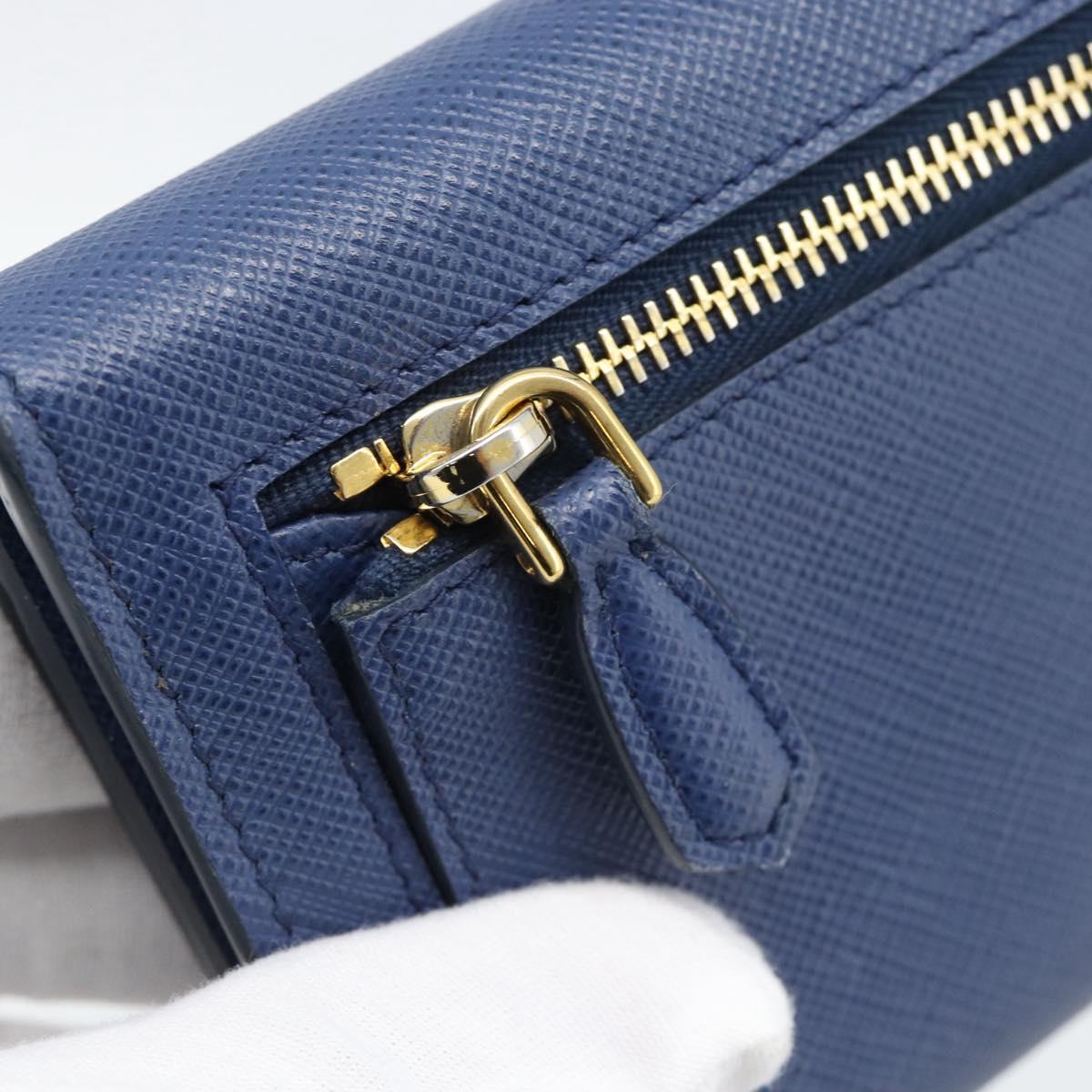 PRADA Long Wallet Safiano Leather Blue Gold Auth 190465A