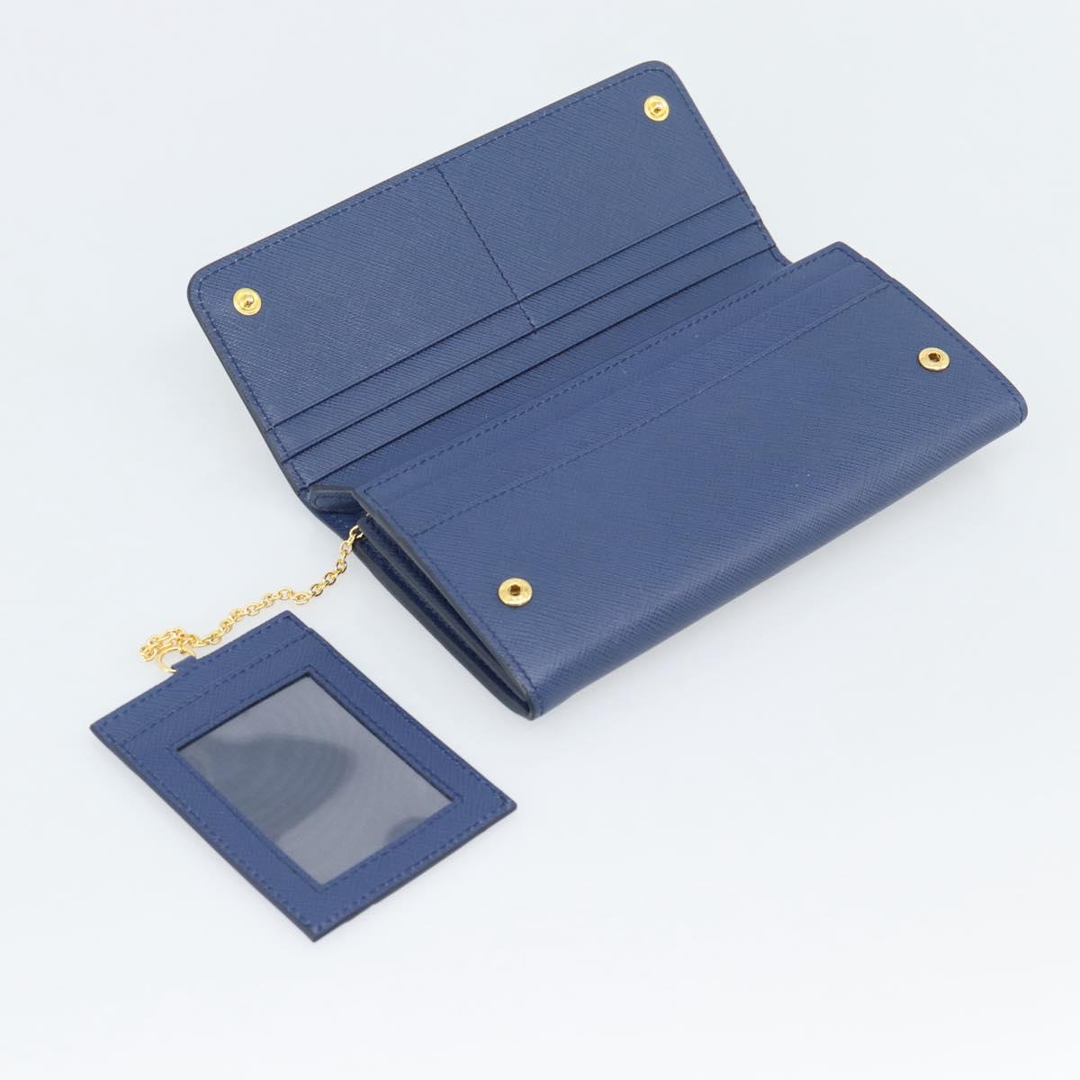 PRADA Long Wallet Safiano Leather Blue Gold Auth 190465A