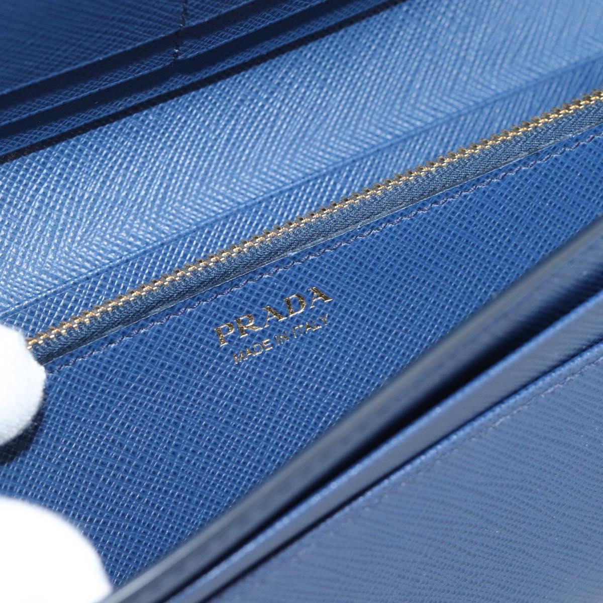 PRADA Long Wallet Safiano Leather Blue Gold Auth 190465A