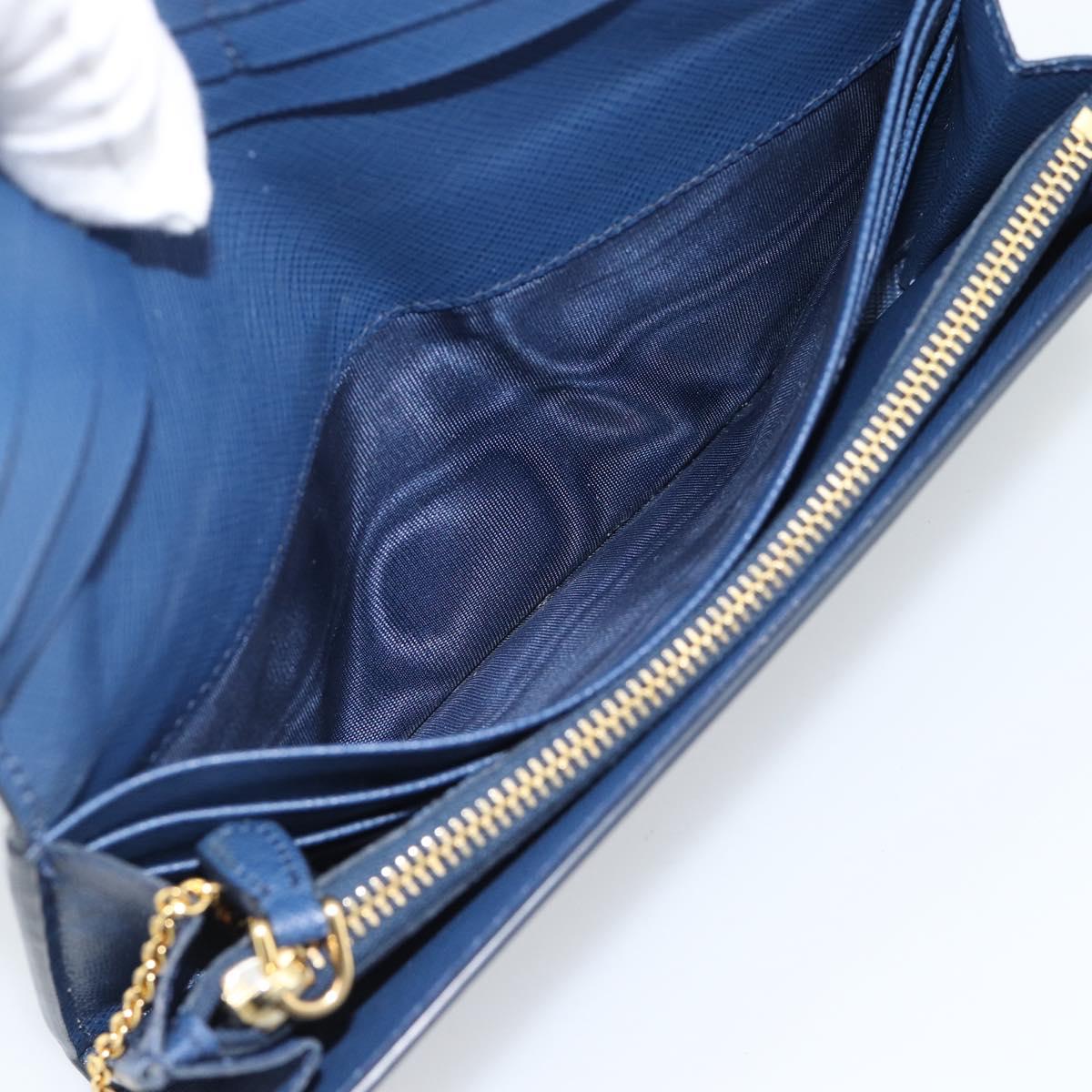PRADA Long Wallet Safiano Leather Blue Gold Auth 190465A