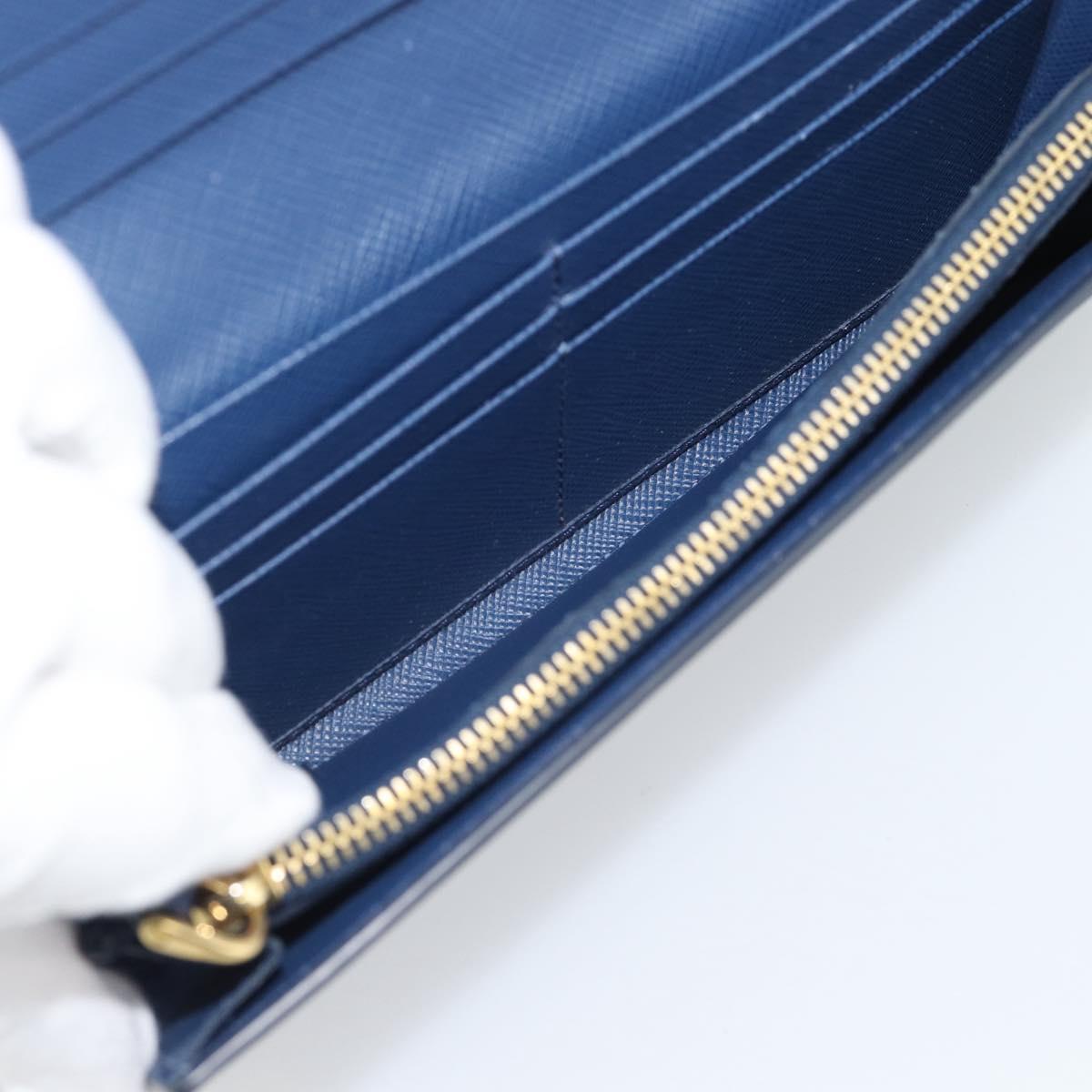 PRADA Long Wallet Safiano Leather Blue Gold Auth 190465A