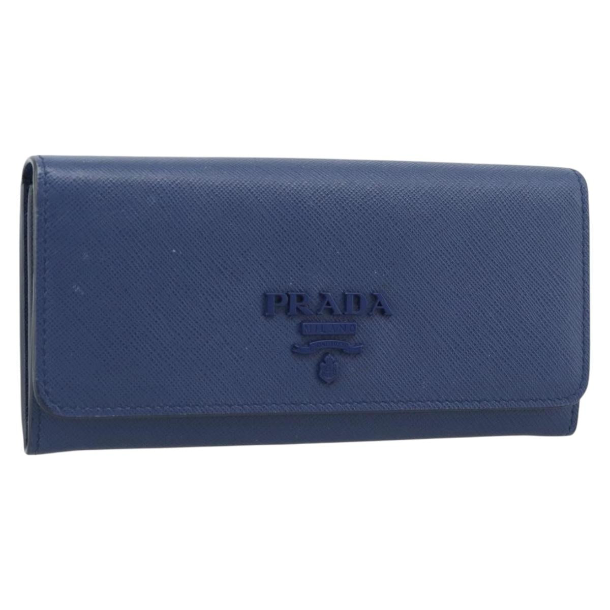 PRADA Long Wallet Safiano Leather Blue Gold Auth 190465A