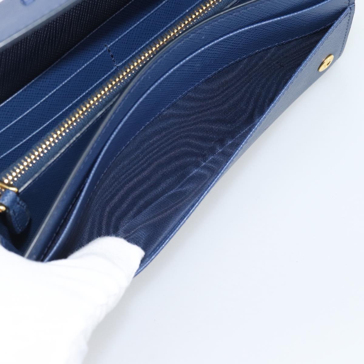PRADA Long Wallet Safiano Leather Blue Gold Auth 190465A