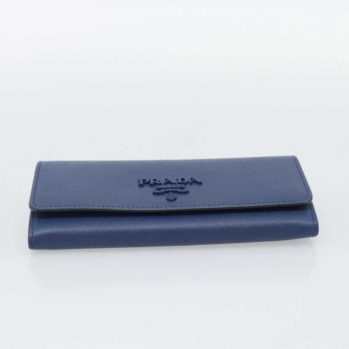 PRADA Long Wallet Safiano Leather Blue Gold Auth 190465A