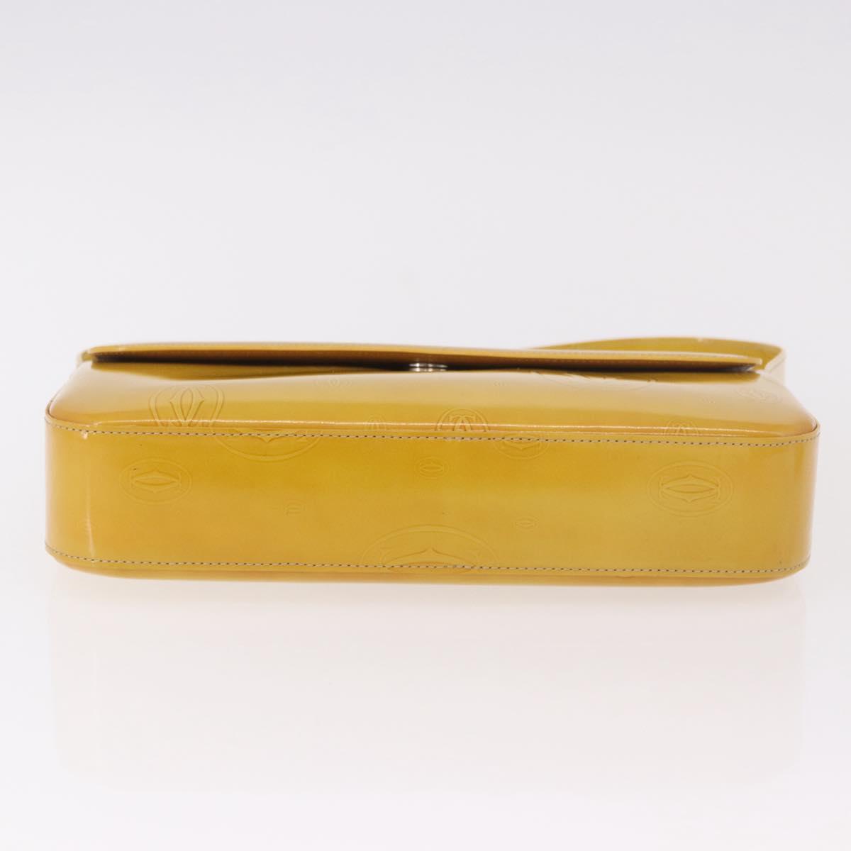 CARTIER Shoulder Bag Patent Leather Yellow Silver Auth 190468V