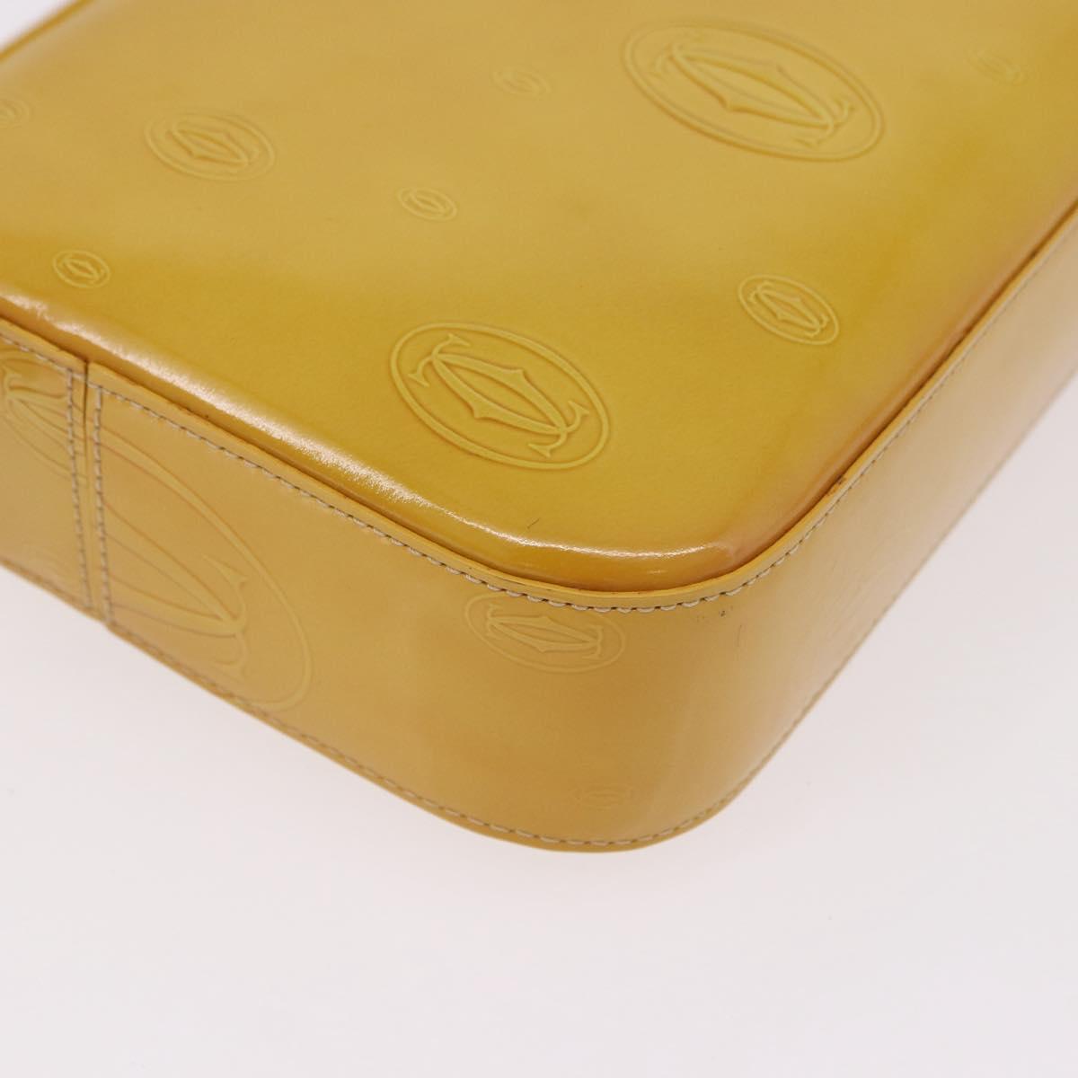CARTIER Shoulder Bag Patent Leather Yellow Silver Auth 190468V