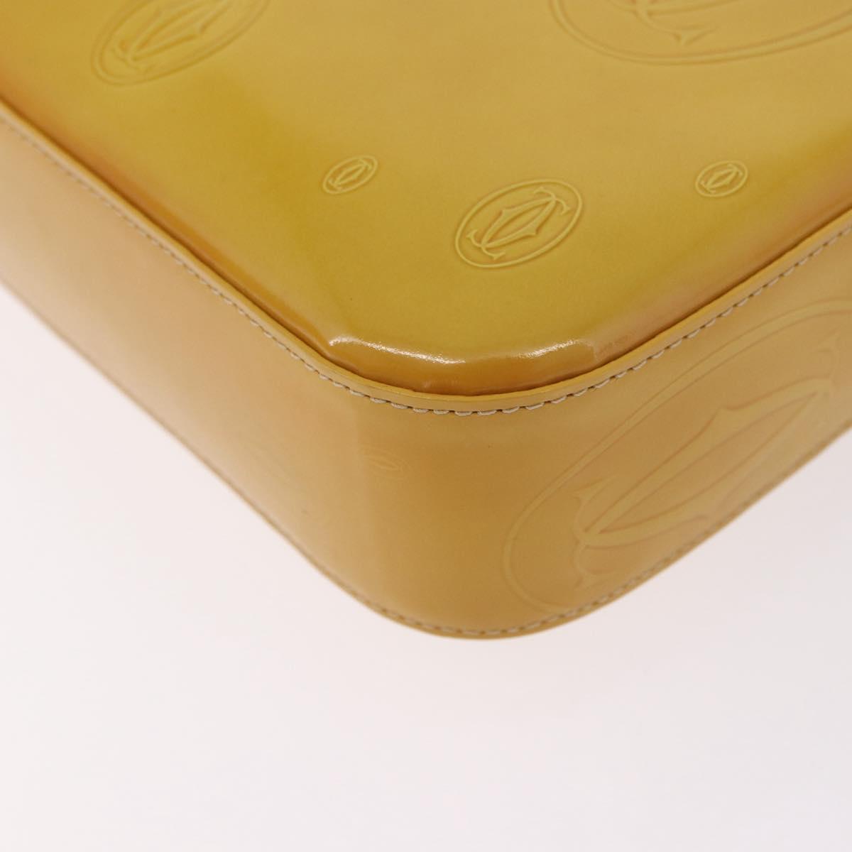 CARTIER Shoulder Bag Patent Leather Yellow Silver Auth 190468V