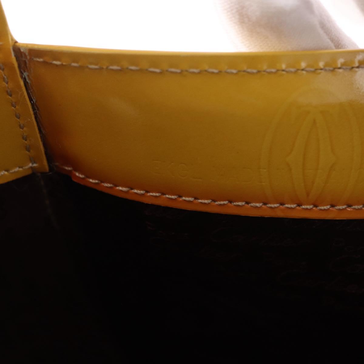 CARTIER Shoulder Bag Patent Leather Yellow Silver Auth 190468V