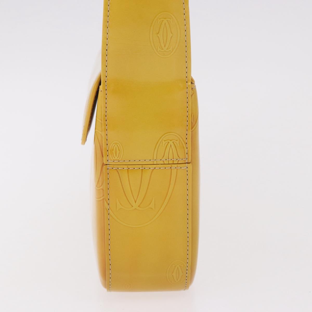 CARTIER Shoulder Bag Patent Leather Yellow Silver Auth 190468V