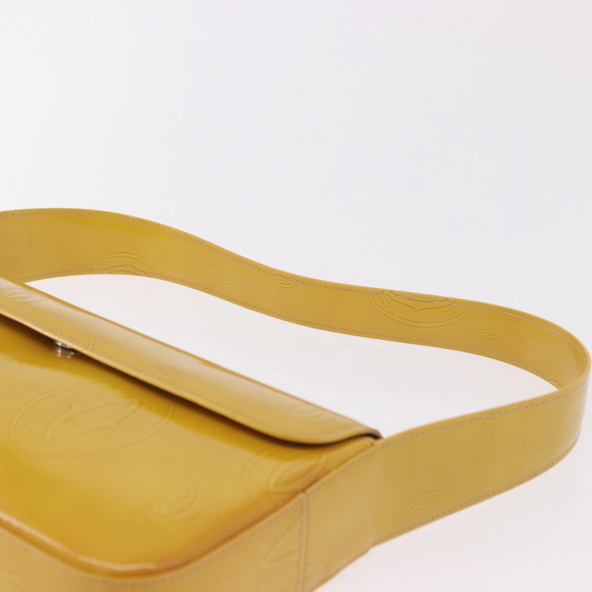 CARTIER Shoulder Bag Patent Leather Yellow Silver Auth 190468V