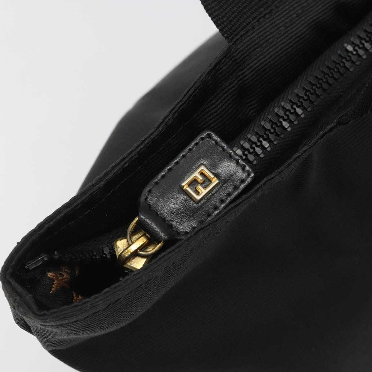 FENDI Hand Bag Canvas Black Gold Auth 190474