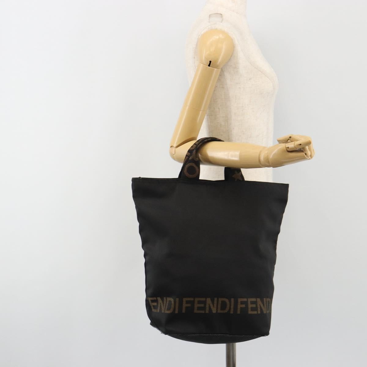 FENDI Hand Bag Canvas Black Gold Auth 190474