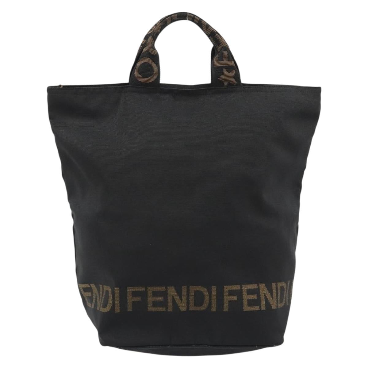 FENDI Hand Bag Canvas Black Gold Auth 190474